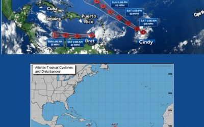 Two Tropical Storms (Bret and Cindy) Spinning in the Atlantic Make History